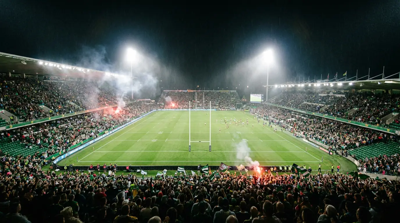 Препълнен стадион по време на Грандфинала на NRL в Австралия вечерта